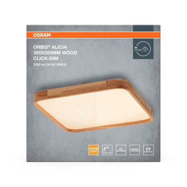 LED Deckenleuchte Click-DIM Holz 3000K B:39,5cm OSRAM