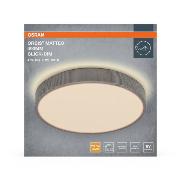 LED Deckenleuchte Click-DIM Grau Stoff 3000K rund OSRAM