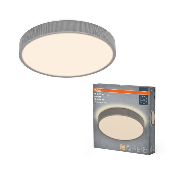 LED Deckenleuchte Click-DIM Grau Stoff 3000K rund OSRAM