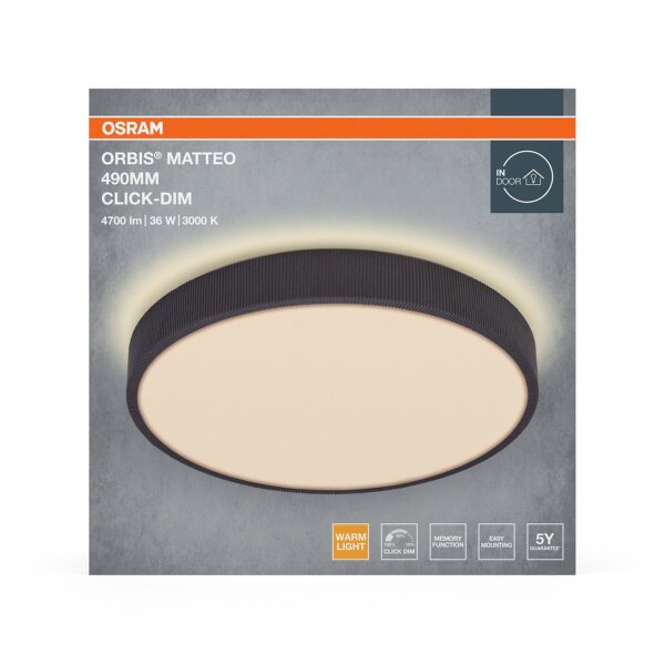 LED Deckenleuchte Grau Stoff Click-DIM 3000K Ø49 cm