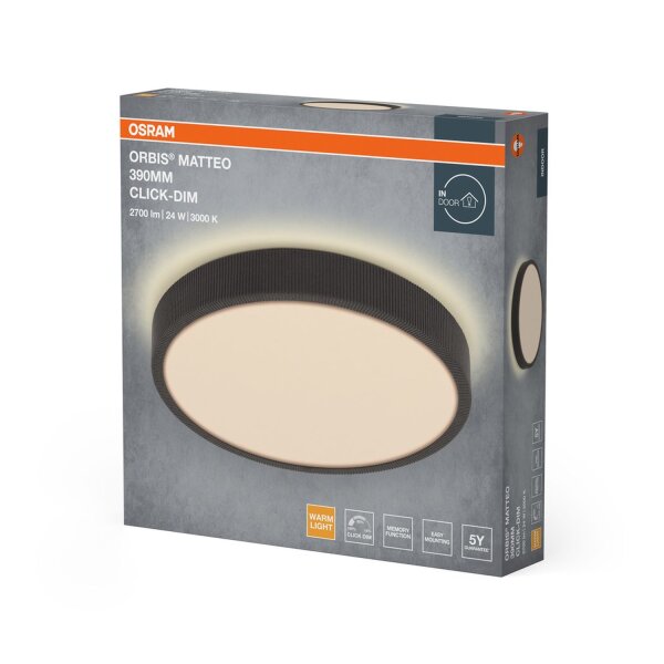 LED Deckenleuchte Stoff Grau Click-DIM 3000K Ø39 cm