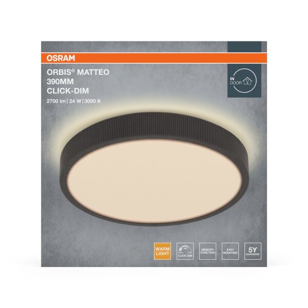 LED Deckenleuchte Stoff Grau Click-DIM 3000K Ø39 cm