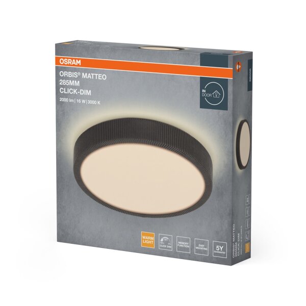 LED Deckenleuchte Click-DIM 3000K Grau Stoff rund OSRAM