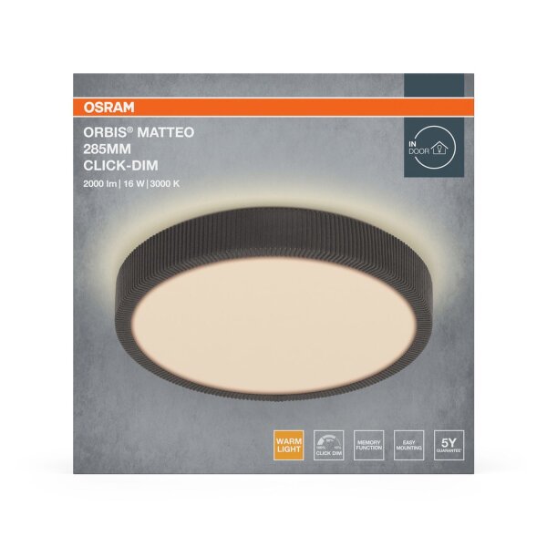 LED Deckenleuchte Click-DIM 3000K Grau Stoff rund OSRAM