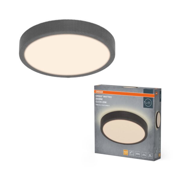LED Deckenleuchte Click-DIM 3000K Grau Stoff rund OSRAM
