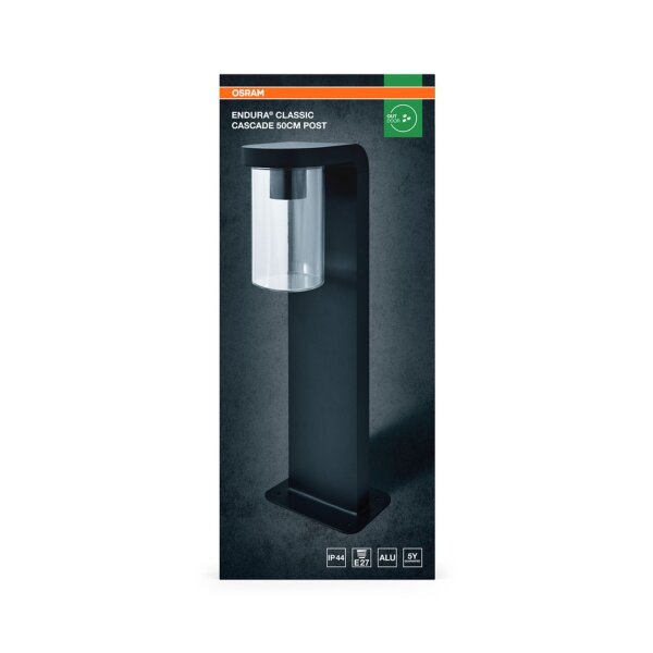 Wegeleuchte Dunkelgrau Alu Glas IP44 E27 H:50 cm OSRAM