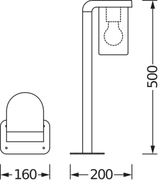 Wegeleuchte Dunkelgrau Alu Glas IP44 E27 H:50 cm OSRAM