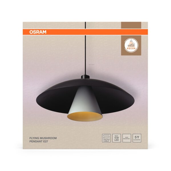 Hängelampe Schwarz Weiß Metall E27 Ø50 cm rund OSRAM