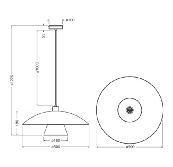 Hängelampe Schwarz Weiß Metall E27 Ø50 cm rund OSRAM