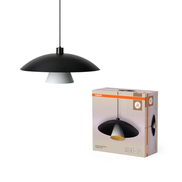 Hängelampe Schwarz Weiß Metall E27 Ø50 cm rund OSRAM