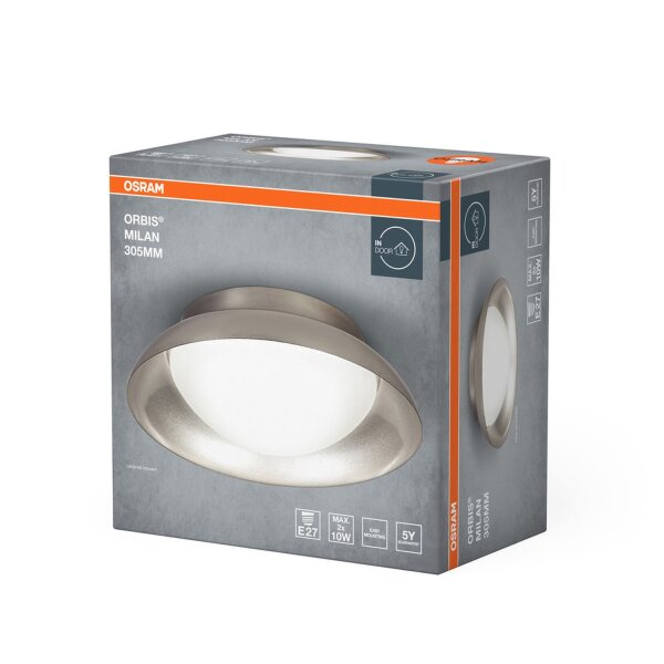 Deckenleuchte Stahl Glas Nickel E27 Ø30,5cm rund OSRAM