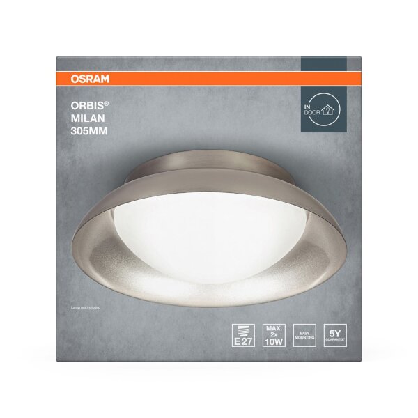 Deckenleuchte Stahl Glas Nickel E27 Ø30,5cm rund OSRAM