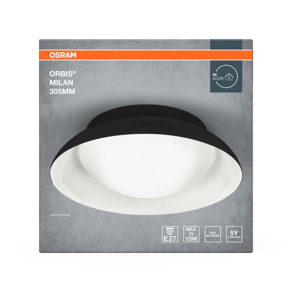 Deckenleuchte Schwarz Glas Stahl E27 rund Ø30,5cm OSRAM