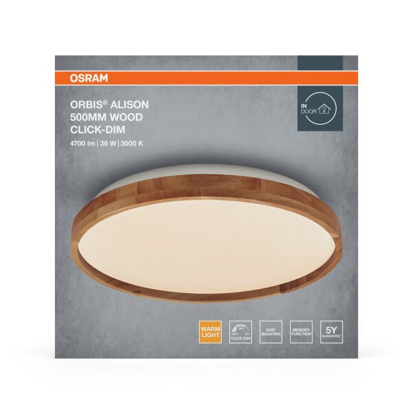 LED Deckenlampe Click-DIM Holz 3000K Ø50cm rund OSRAM