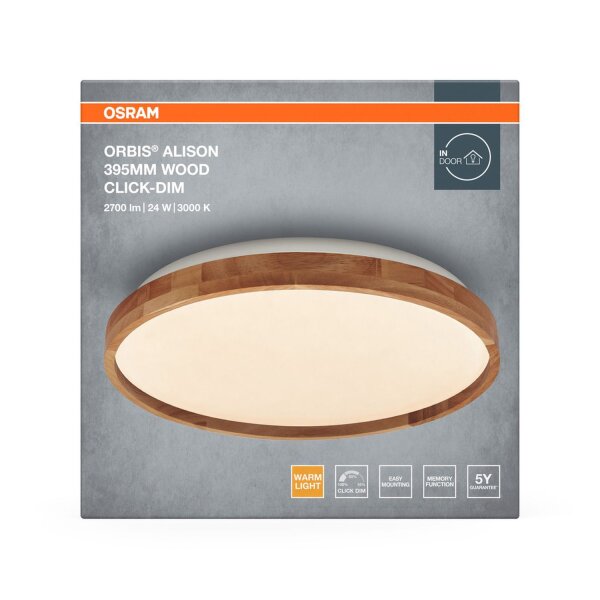 LED Deckenlampe Click-DIM Holz 3000K Ø39,5cm rund OSRAM