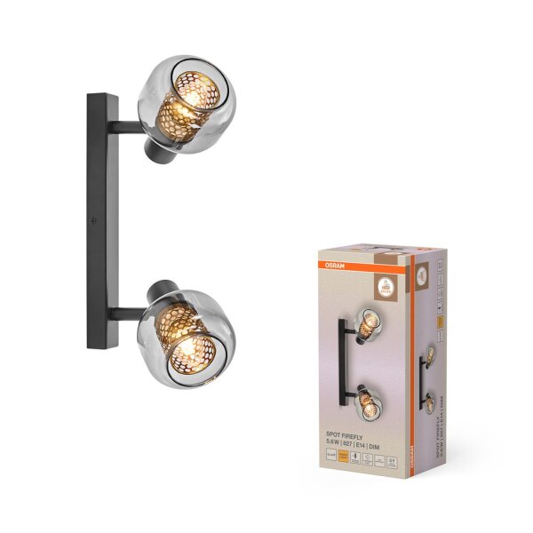 Deckenspot verstellbar Schwarz Glas E14 L:38,5 cm OSRAM