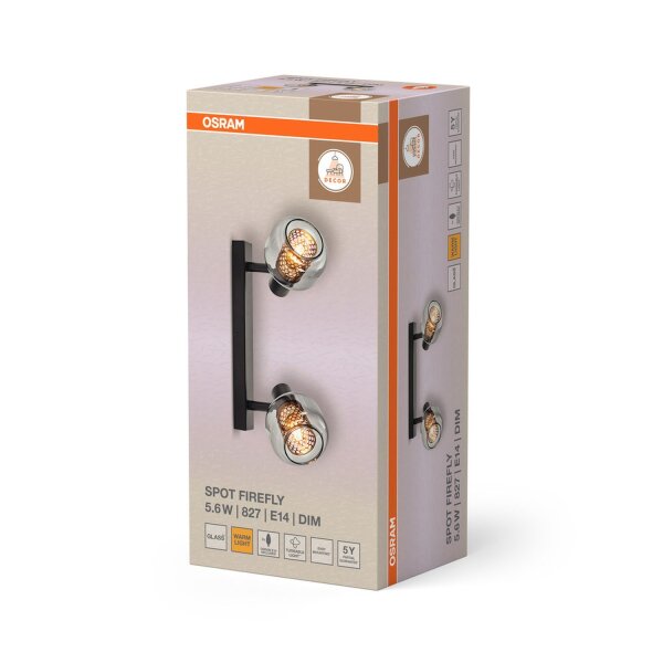 Deckenspot verstellbar Schwarz Glas E14 L:38,5 cm OSRAM