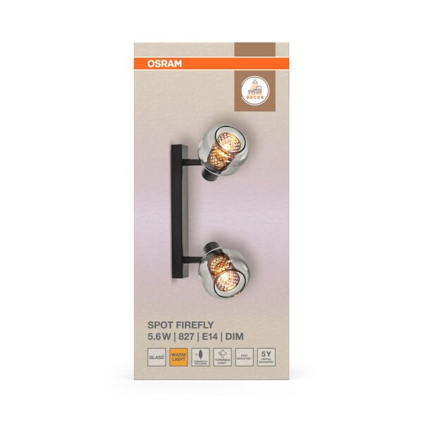 Deckenspot verstellbar Schwarz Glas E14 L:38,5 cm OSRAM