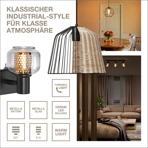 Deckenleuchte verstellbar Schwarz Glas E14 OSRAM