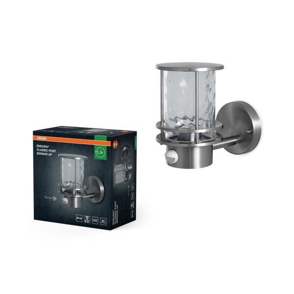 Wandleuchte Sensor Glas Edelstahl IP44 E27 H:21,2 cm