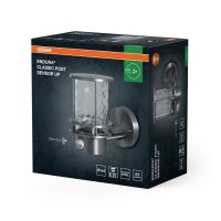 Wandleuchte Sensor Glas Edelstahl IP44 E27 H:21,2 cm