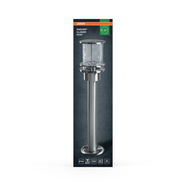 Wegeleuchte Edelstahl Glas IP44 E27 H:55cm Garten OSRAM
