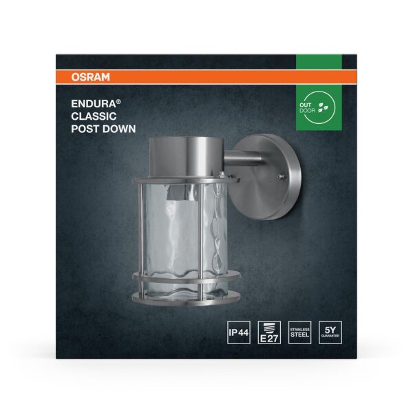 Wandlampe Edelstahl Glas Laterne IP44 E27 21,2 cm OSRAM