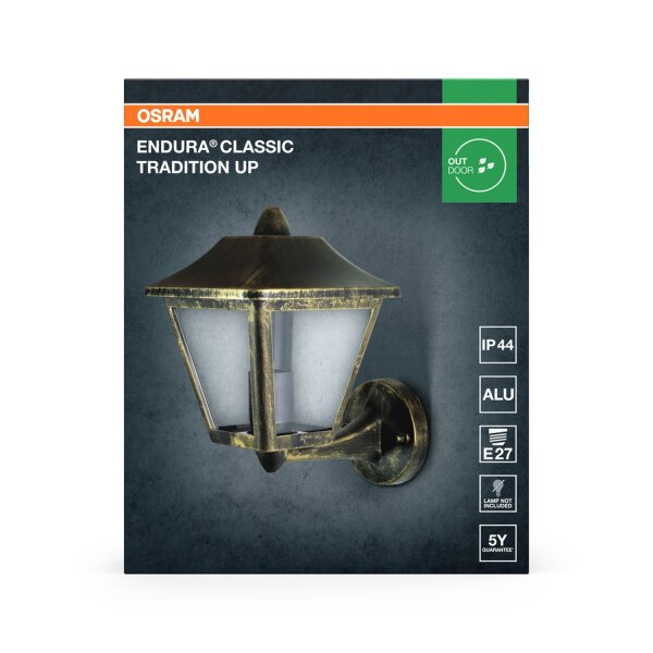 Wandlaterne Schwarz Alu Glas IP44 E27 H:26 cm OSRAM