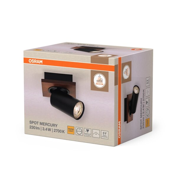 Wandspot schwenkbar Schwarz Holz GU10 B:11 cm OSRAM