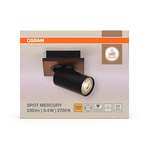 Wandspot schwenkbar Schwarz Holz GU10 B:11 cm OSRAM