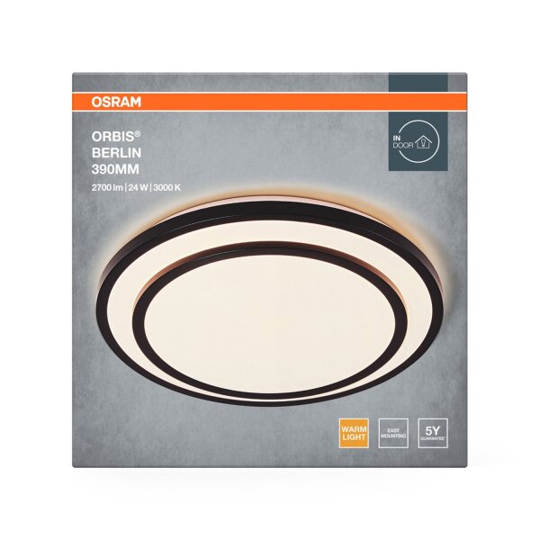 LED Deckenleuchte Schwarz Metall 3000K Ø39cm rund OSRAM