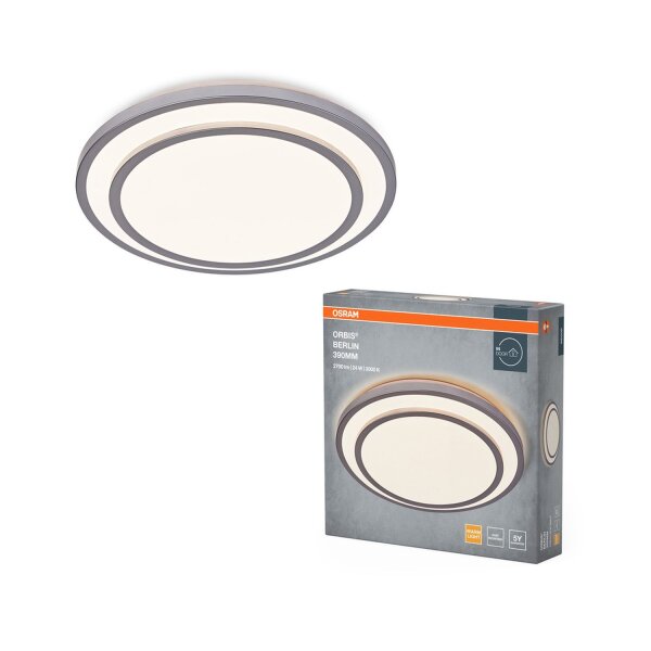Runde LED Deckenlampe Silber Metall 3000K Ø39cm OSRAM