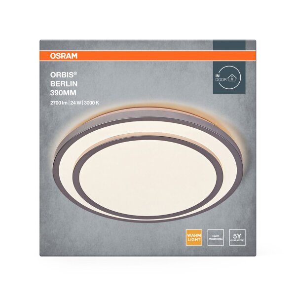 Runde LED Deckenlampe Silber Metall 3000K Ø39cm OSRAM