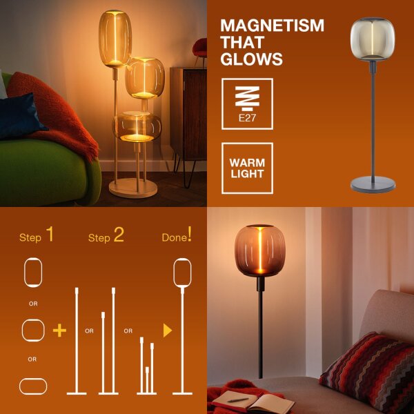 Stehlampe Beige Stahl Glas E27 H:146 cm modern OSRAM
