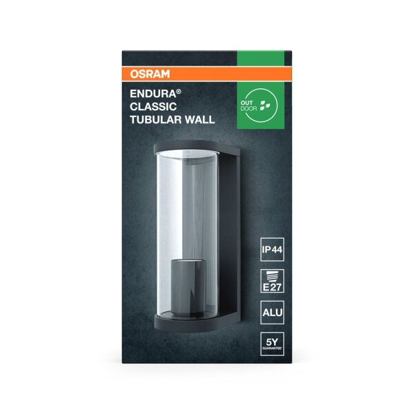 Wandlampe Dunkelgrau Glas Alu IP44 E27 H:22,2 cm OSRAM