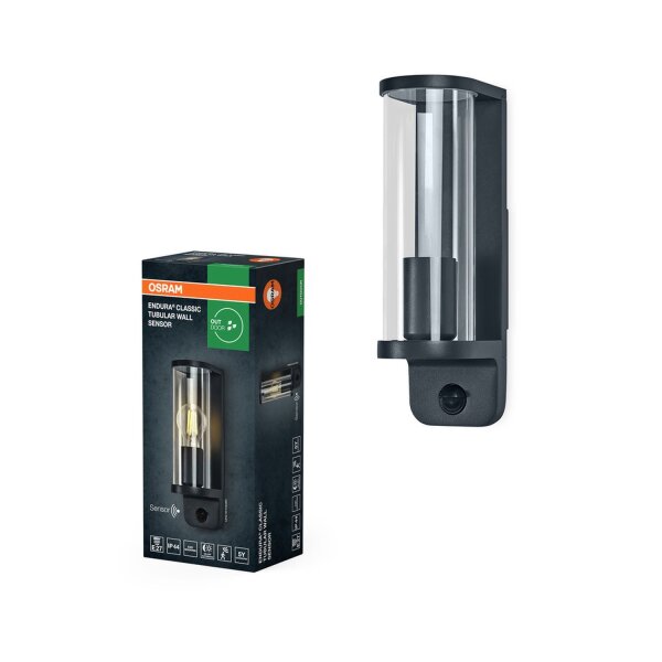 Wandleuchte Sensor Dunkelgrau Glas Alu IP44 E27 OSRAM