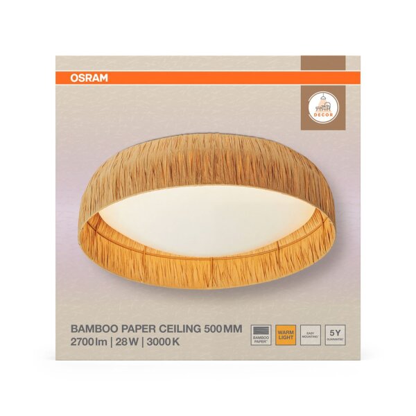 LED Deckenlampe Bambus 3000 K B:50 cm Flur Büro OSRAM