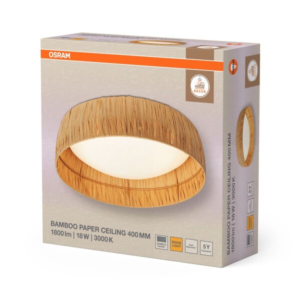 LED Deckenleuchte Bambuspapier 3000 K B:40 cm OSRAM