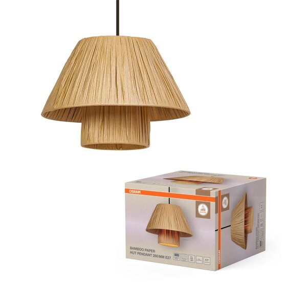 Hängelampe Braun Bambus L:28 cm E27 rund Esstisch OSRAM