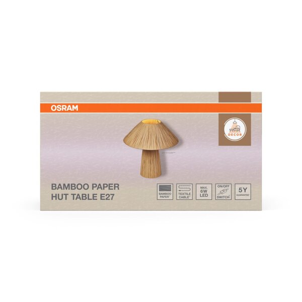 Tischleuchte Bambuspapier H:40,5 cm E27 Braun OSRAM