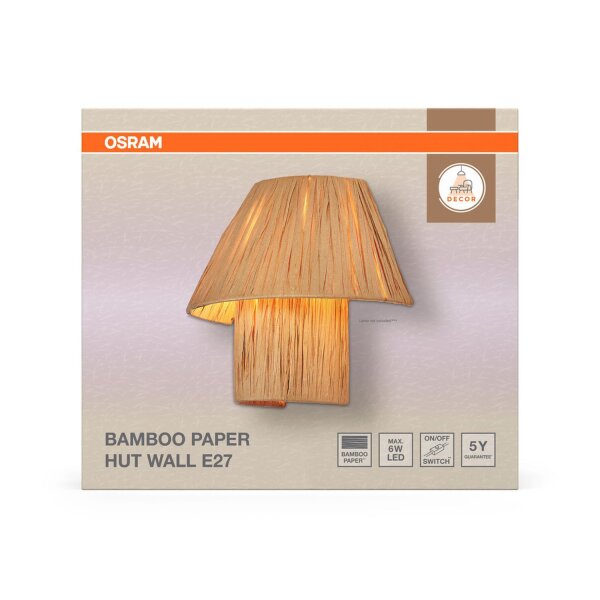 Wandleuchte Bambuspapier B:28 cm E27 Flur Büro OSRAM