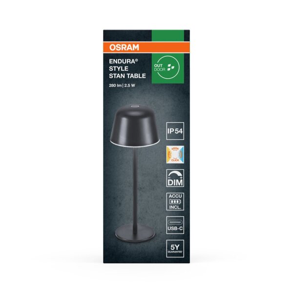 LED Akku Tischlampe dimmbar CCT Alu IP54 Ø11 cm OSRAM