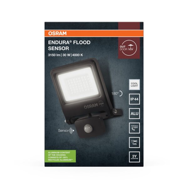 LED Außenstrahler Sensor Alu 4000K IP44 B:13,3cm OSRAM