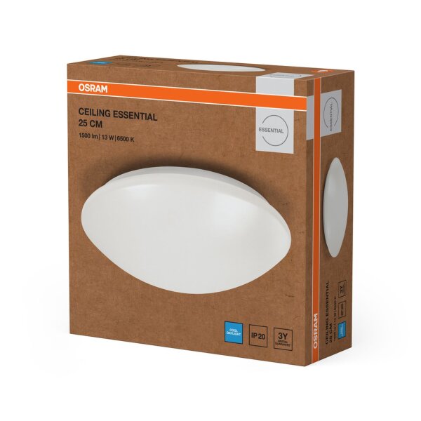 Runde LED Deckenleuchte Weiß Metall 6500K B:25cm OSRAM