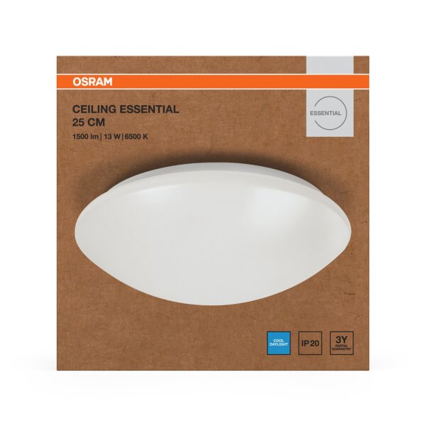 Runde LED Deckenleuchte Weiß Metall 6500K B:25cm OSRAM