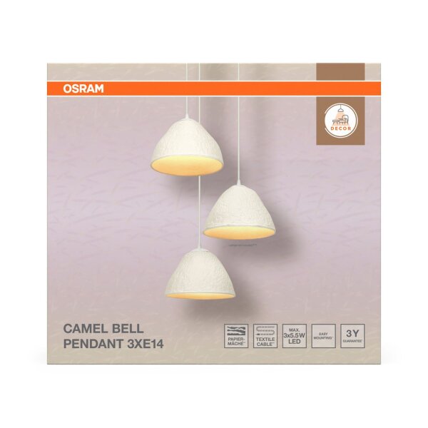 Hängelampe Pappmaché L:43,7 cm 3-flammig Esstisch OSRAM