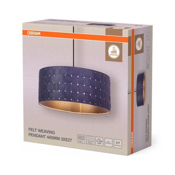 Hängelampe 3-flammig Filz Dunkelgrau Metall Ø48cm OSRAM