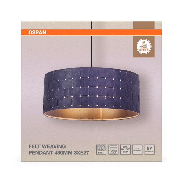 Hängelampe 3-flammig Filz Dunkelgrau Metall Ø48cm OSRAM