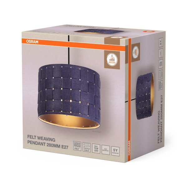 Pendelleuchte Filz E27 Metall Ø28 cm modern OSRAM