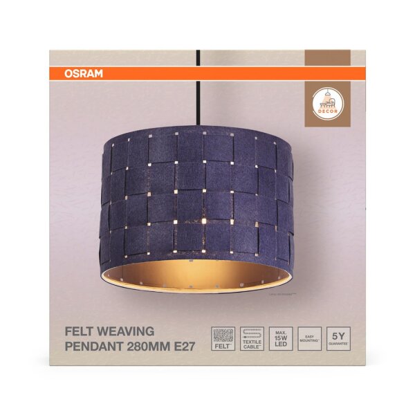 Pendelleuchte Filz E27 Metall Ø28 cm modern OSRAM